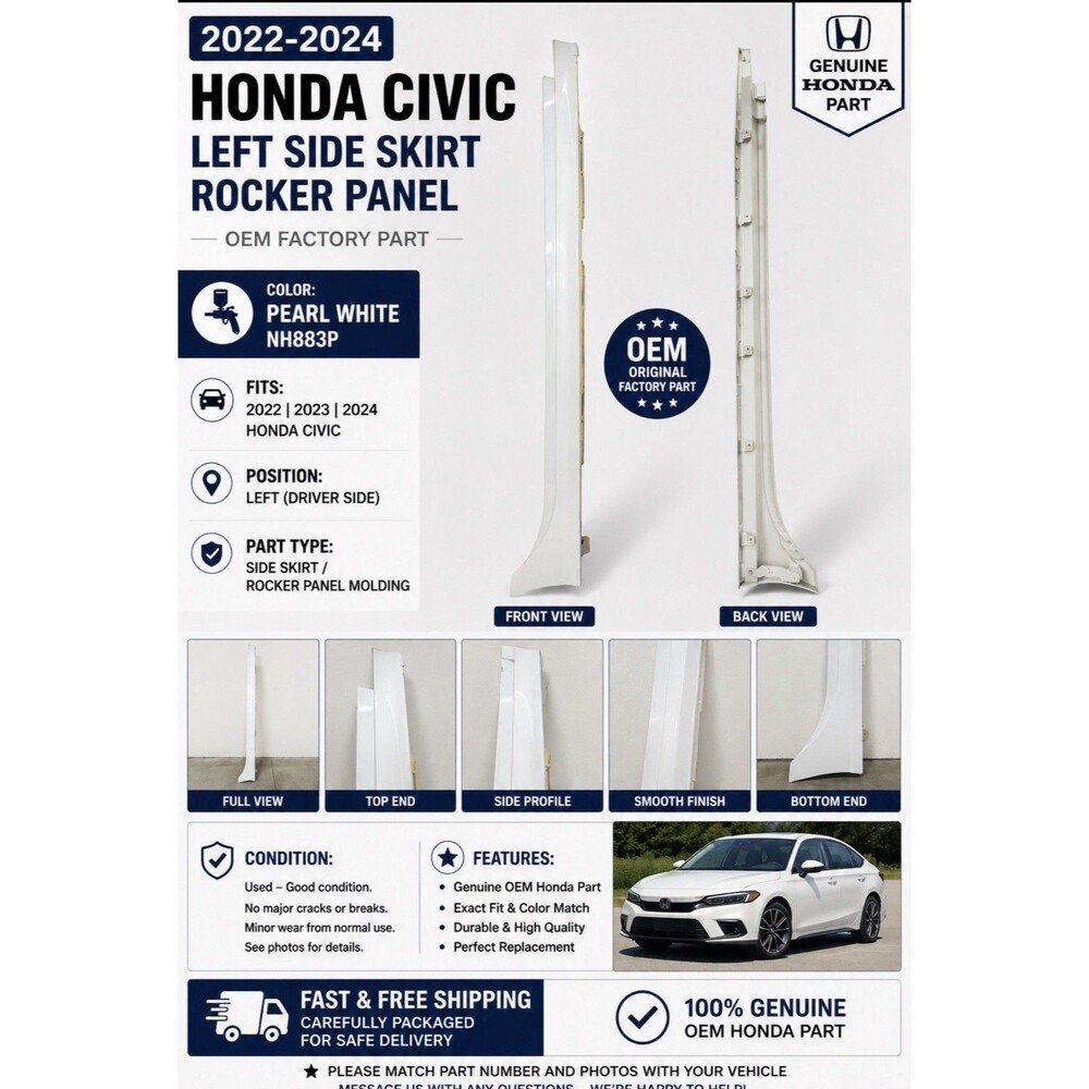 2022-2024 Honda Civic LEFT Side Skirt Rocker Panel OEM – Pearl White (NH883P)